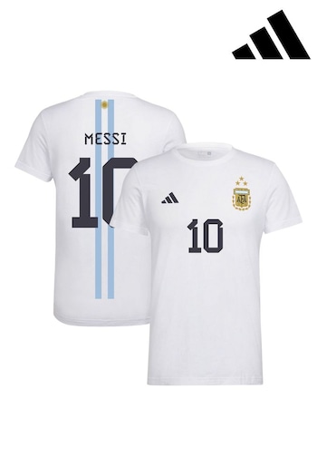 adidas White Argentina Messi 10 Graphic T-Shirt (Q46279) | £35