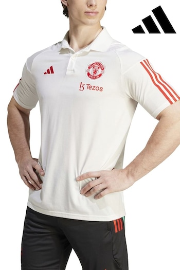 adidas White Manchester United Training Polo Shirt (Q46332) | £40