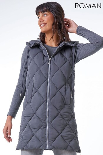 Roman Grey Diamond Quilted Hooded Gilet (Q46473) | £59