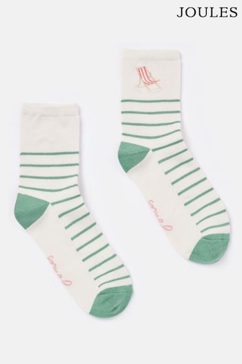 Joules Embroidered Green/White Ankle Socks (Q46525) | £7.95
