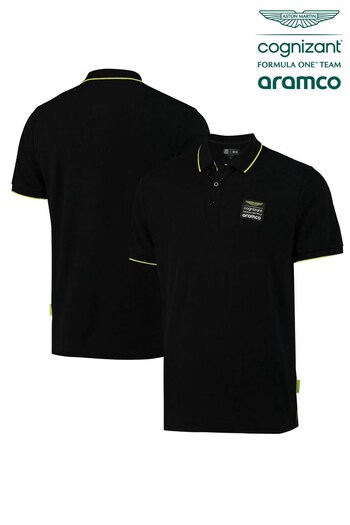 Aston Martin 1 Aramco Cognizant F1 Lifestyle Black Polo Shirt (Q46586) | £65