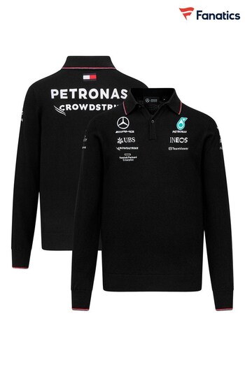 Fanatics Mercedes AMG Petronas F1 2023 Team Knitted Long Sleeve Black Polo Shirt (Q46588) | £110