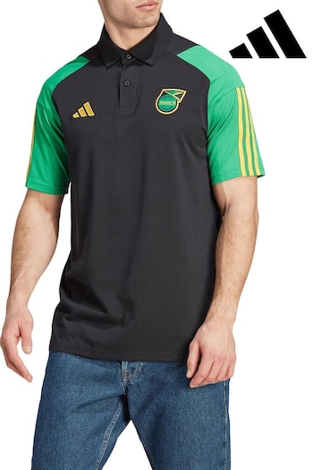 adidas Black Jamaica Training Cotton Polo T-Shirt (Q46619) | £40