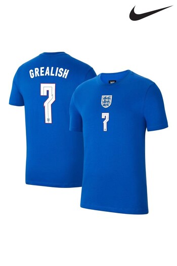 Nike Blue England Grealish Name and Number T-Shirt (Q46991) | £28