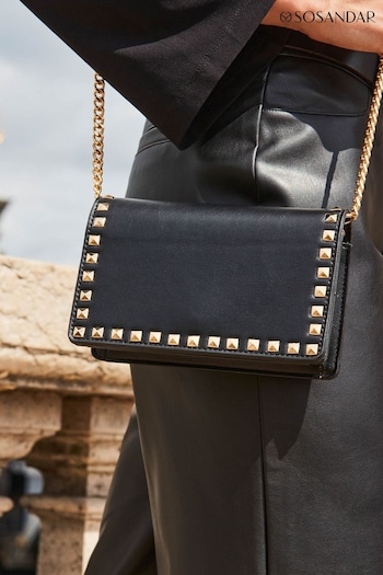 Sosandar Black Faux Leather Stud Detail Flap Bag (Q47051) | £39