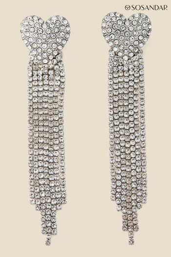 Sosandar Metallic Tone Rhineshtone Heart Detail Tassel Earrings (Q47072) | £29
