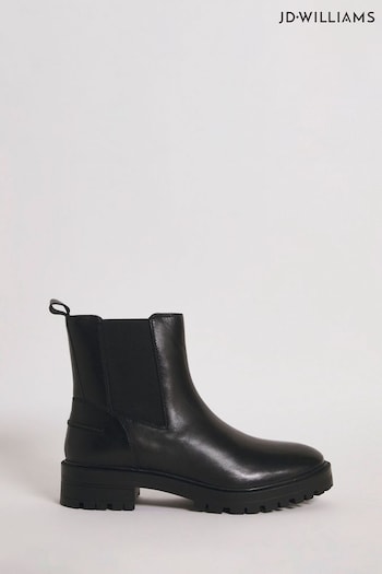 JD Williams Leather Chunky Chelsea Black Boots In Wide Fit (Q47221) | £55