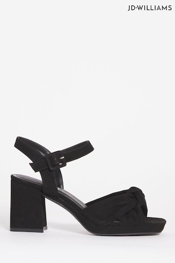 JD Williams Black Suede Knotted Vamp Wedge Sandals In Extra Wide Fit (Q47222) | £35