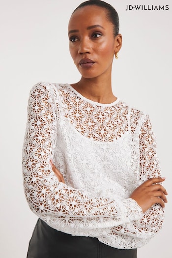 JD Williams White Volume Sleeve Lace Top (Q47250) | £45