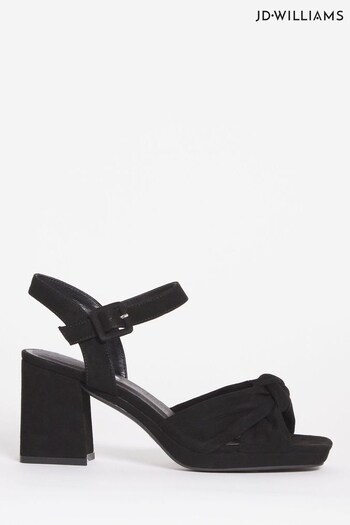 JD Williams Black Suede Knotted Vamp Wedge Sandals minimalista In Wide Fit (Q47273) | £35