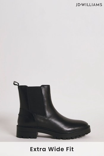 JD Williams Leather Chunky Chelsea Black Boots In Extra Wide Fit (Q47283) | £55