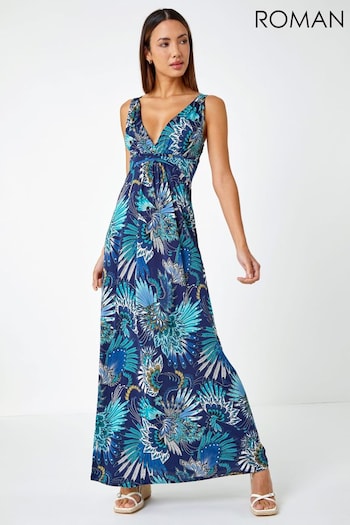 Roman Blue Sleeveless Floral Print Maxi Dress (Q47323) | £38