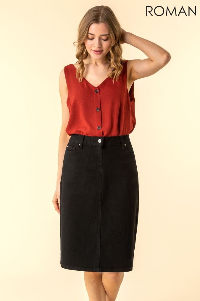 Knee length jean skirts queen size outlet
