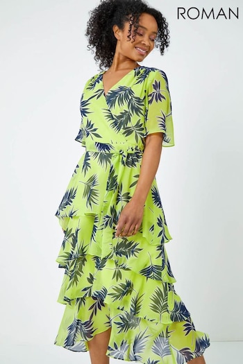 Roman Green Tropical Print Tiered Midi Dress (Q47612) | £65