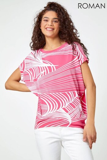 Roman Pink Linear Textured Print T-Shirt (Q47615) | £26