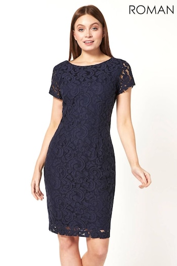 Roman Blue Lace Fitted Dress (Q47618) | £50