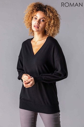 Roman Black V-Neck Long Sleeve Jumper (Q47635) | £24