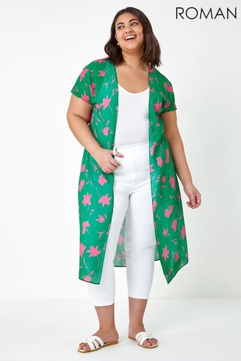 Roman Green Curve Floral Print Longline Kimono (Q47707) | £38