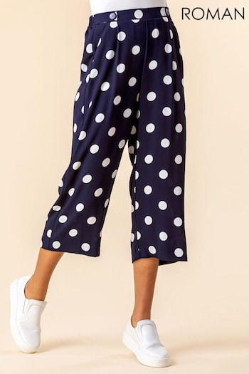 Roman Blue Polka Dot Culotte Trousers linen (Q47873) | £30