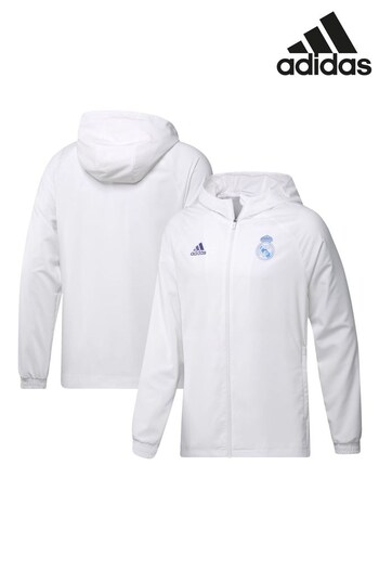 adidas White Real Madrid Graphic Windbreaker Jacket (Q47940) | £85