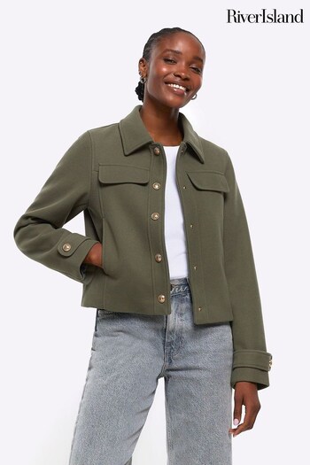 River Island Green Cropped Button Detail Jacket (Q48058) | £45