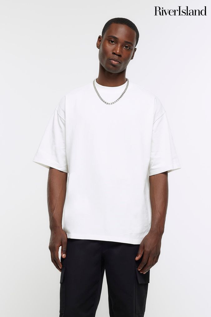 Buy Men s Short Sleeve Oversized 100 Cotton Cream Tops Online