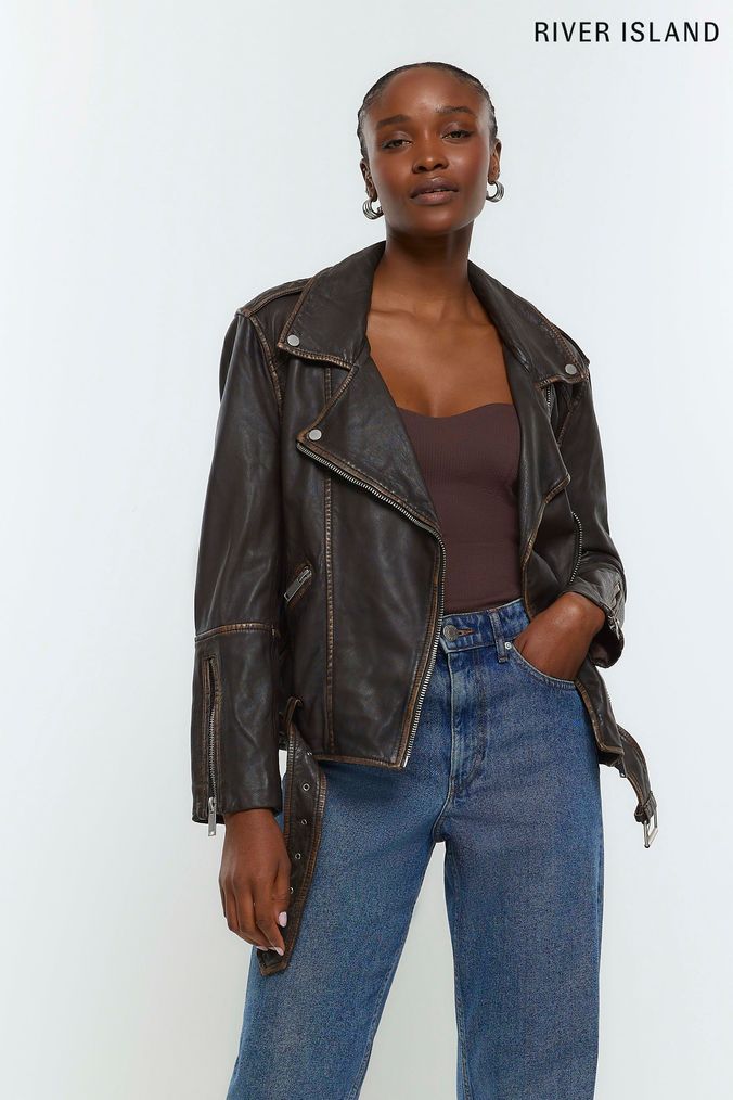 River island shop leather coat