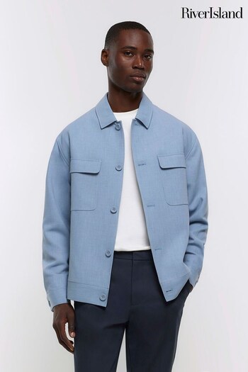 River Island Blue Relaxed Fit Smart Overshirt (Q48146) | £65