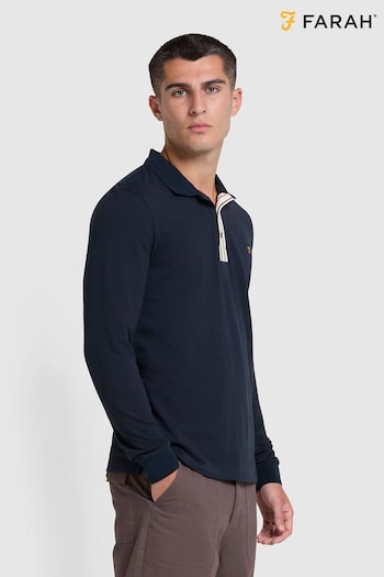 Farah Blue Drexler Long Sleeve Polo  Shirt (Q48215) | £70