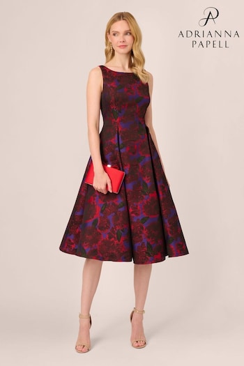 Adrianna Papell Red Jacquard Tea Length Dress (Q48228) | £249