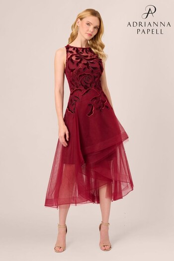 Adrianna Papell Red Halter Velvet Tulle Dress (Q48230) | £259