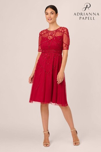 Adrianna Papell Red Studio Beaded Midi Dress (Q48238) | £149