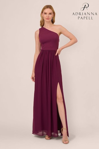 Adrianna Papell Purple One Shoulder Chiffon Gown (Q48253) | £139