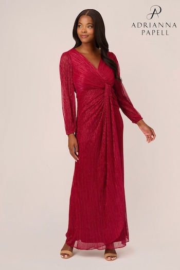 Adrianna Papell Red Metallic Mesh Draped Gown (Q48254) | £249