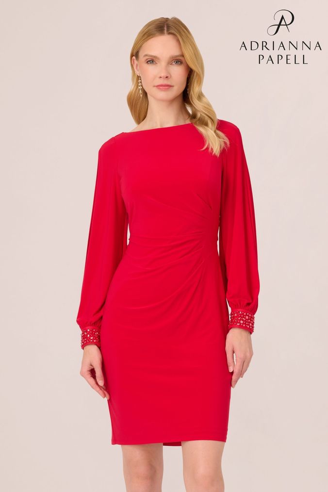 Adrianna Papell Red Bead Cuff Jersey Short Dress (Q48255) | £159