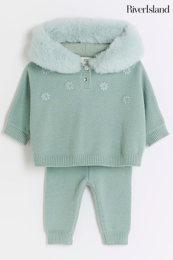 River Island Green Baby Girls Floral Sweat Top & Jogger Sets (Q48261) | £29