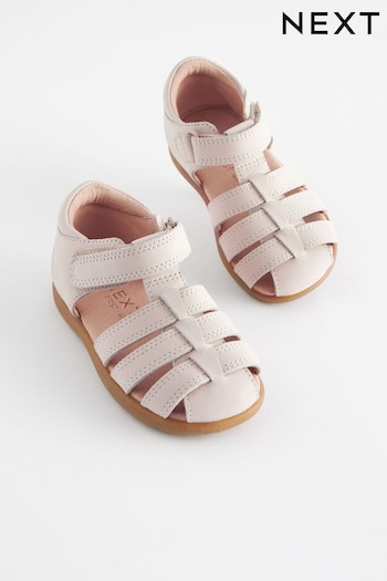 Stone Standard Fit (F) Baby Touch Fastening Leather First Walker Sandals (Q48299) | £22