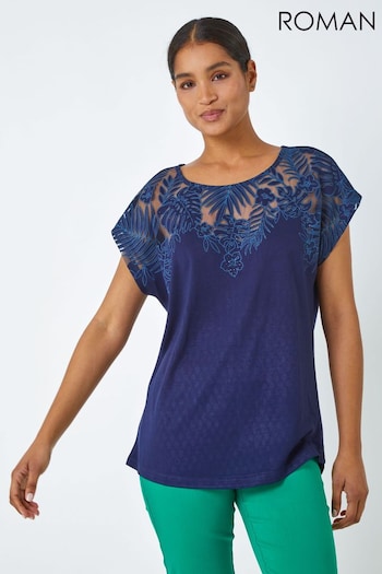 Roman Blue Palm Print Burnout T-Shirt (Q48331) | £32