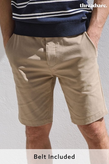 Threadbare Natural Cotton Stretch Turn-Up Chino Shorts with Woven Belt (Q48515) | £22