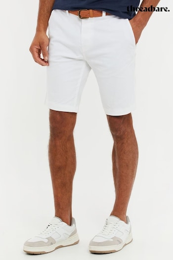 Threadbare White Cotton Stretch Turn-Up Chino Shorts cut-out with Woven Belt (Q48529) | £22