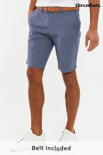 Threadbare Blue Cotton Stretch Turn-Up Chino Shorts with Woven Belt (Q48584) | £22