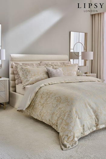 Lipsy Champagne Gold Paige Jacquard Duvet Cover and Pillowcase Set (Q48601) | £55 - £90