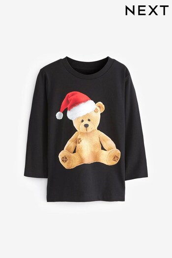 Charcoal Grey Christmas Bear Long Sleeve Christmas T-Shirt (3mths-7yrs) (Q48619) | £8 - £10