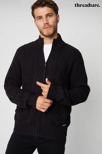 Threadbare Black Zip Through Cable Knit Cardigan (Q48735) | £30