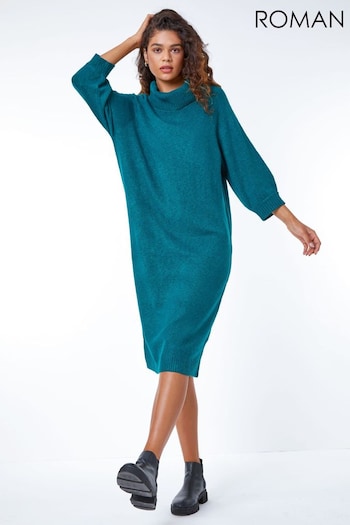 Roman Blue Roll Neck Knitted Midi Dress (Q48824) | £42