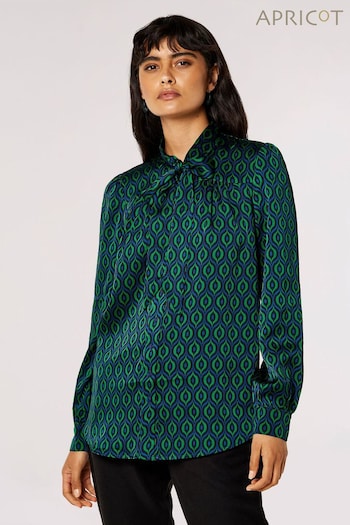 Apricot green Geo Print Pussy Bow Blouse (Q48826) | £30