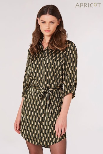 Apricot Green Stripe Geo Wave Belted Shirt Dress (Q48872) | £30