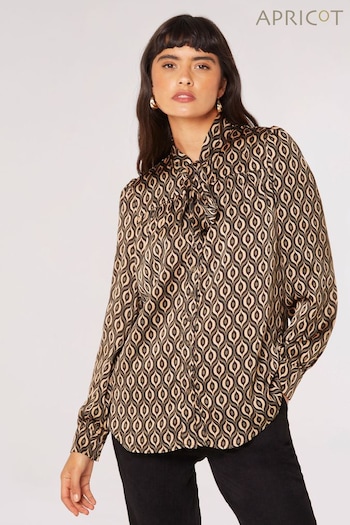 Apricot Brown Geo Print Pussy Bow Blouse (Q48875) | £30