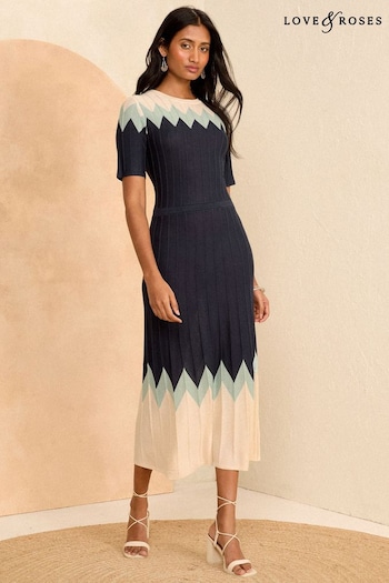 Skirts & Shorts Blue Lightweight Compact Knit Stitch Detail Midi Dress (Q48908) | £62