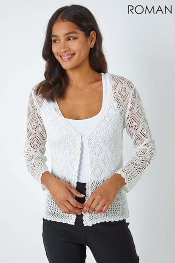 Roman White Knitted Crochet Shimmer Shrug (Q48922) | £35